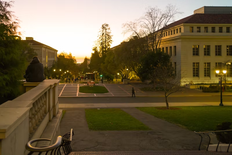 University campus at sunset