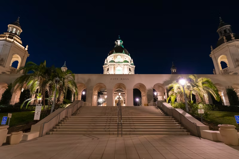 University building illuminated at night